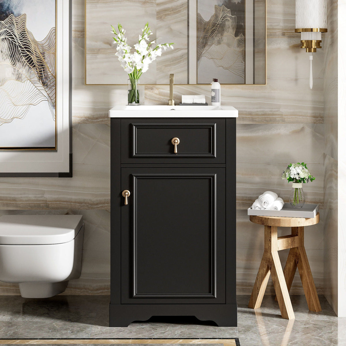 Elegant Bathroom Vanity with Ceramic Sink and Soft-Close Door - Multiple Colors