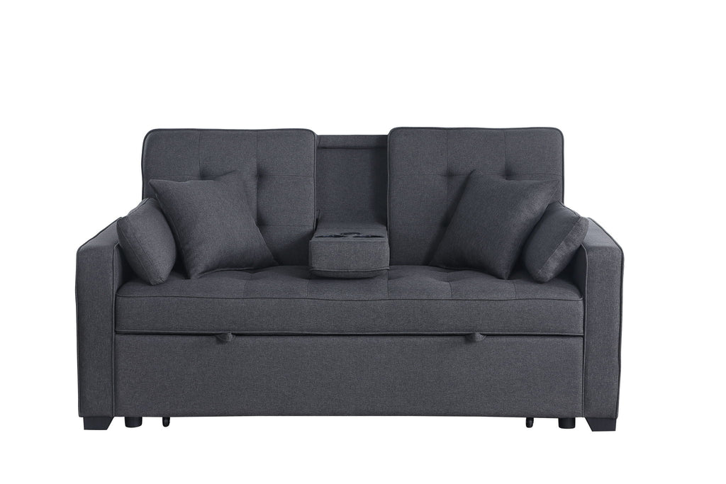 Convertible Sleeper Loveseat with Cup Holder & Charging Ports - Dark Gray