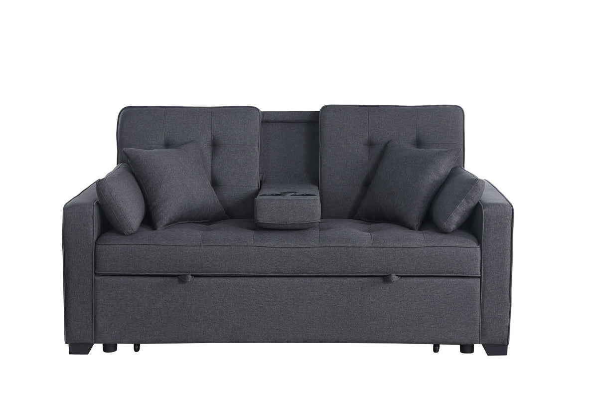 Convertible Sleeper Loveseat with Cup Holder & Charging Ports - Dark Gray