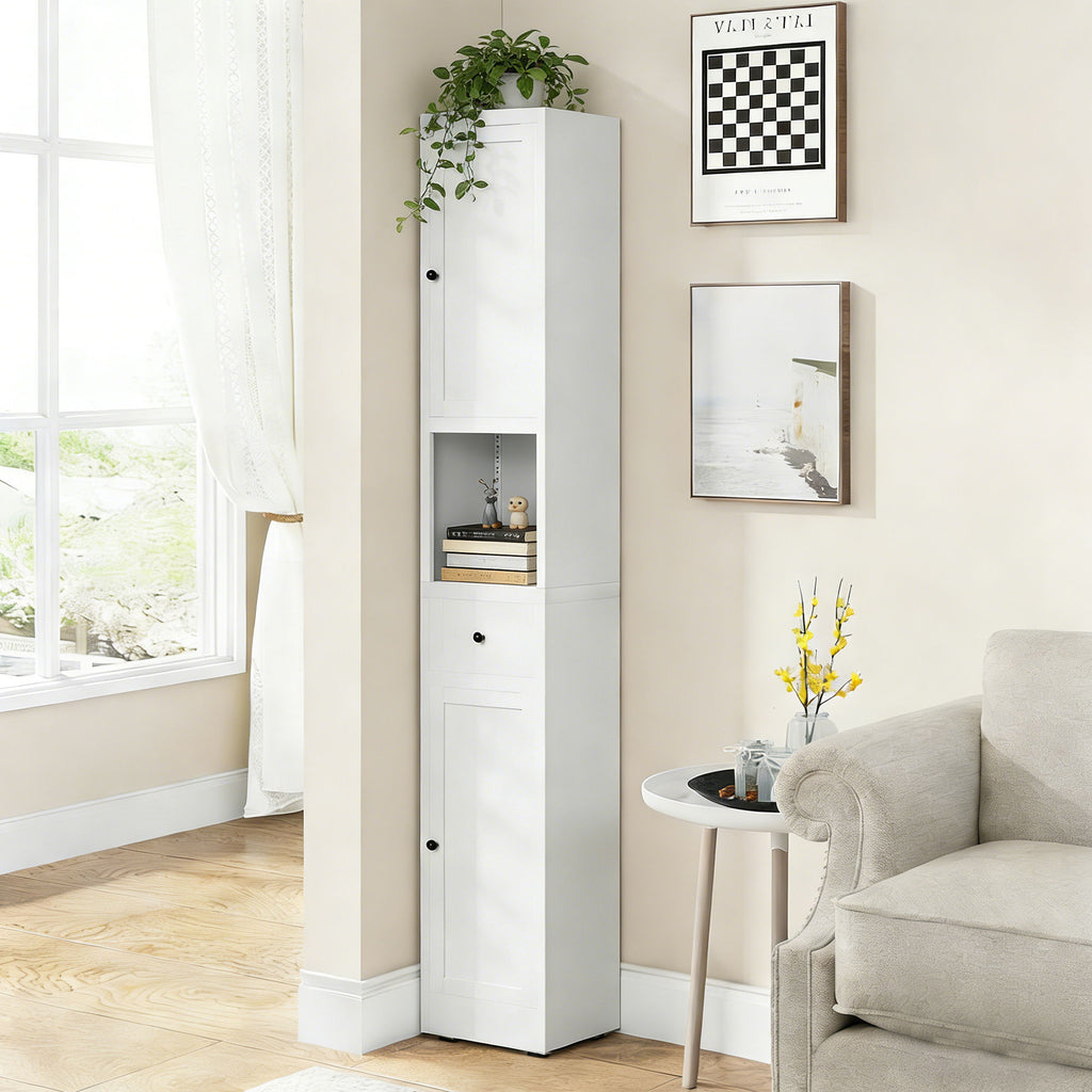 Tall Bathroom Storage Cabinet with Adjustable Shelves - White Steel