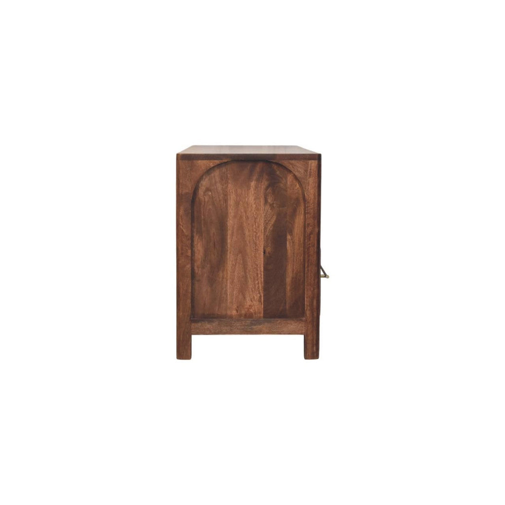Solid Wood Arc-Line Media Console with Arch Silhouette - Roasted Almond
