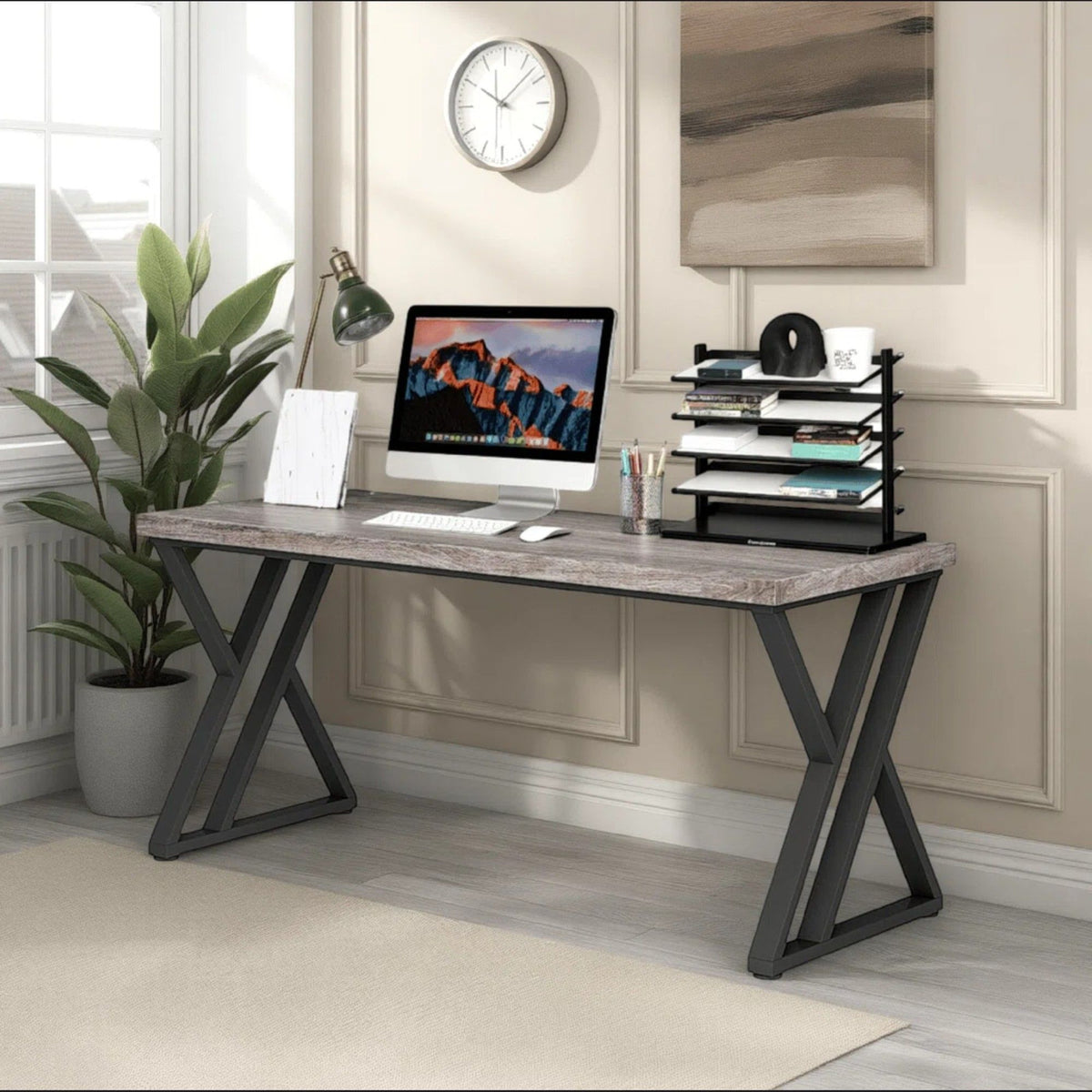 Writing Desk With Z-Shaped Legs - 55" Desktop, Steel Frame