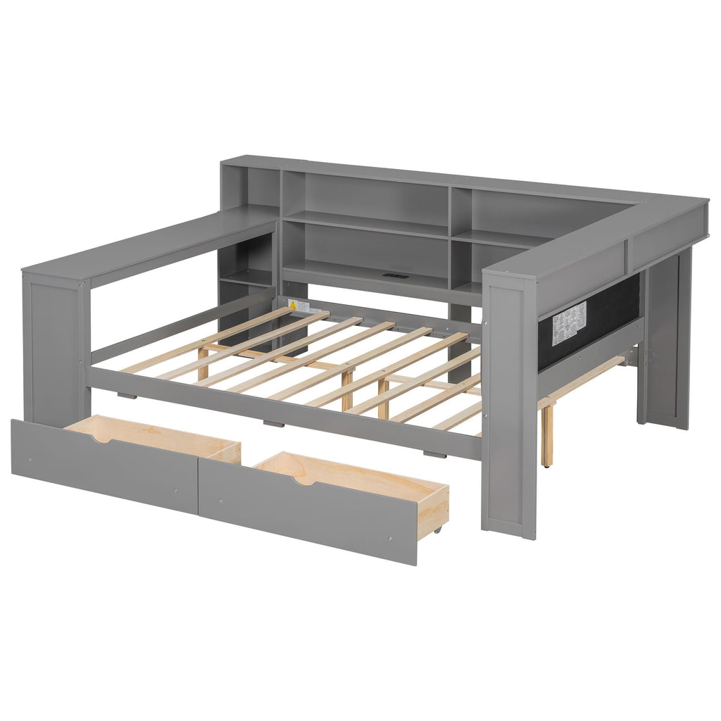 Platform Storage Bed with Shelves, Desk, Charging Station & LED - Full Size
