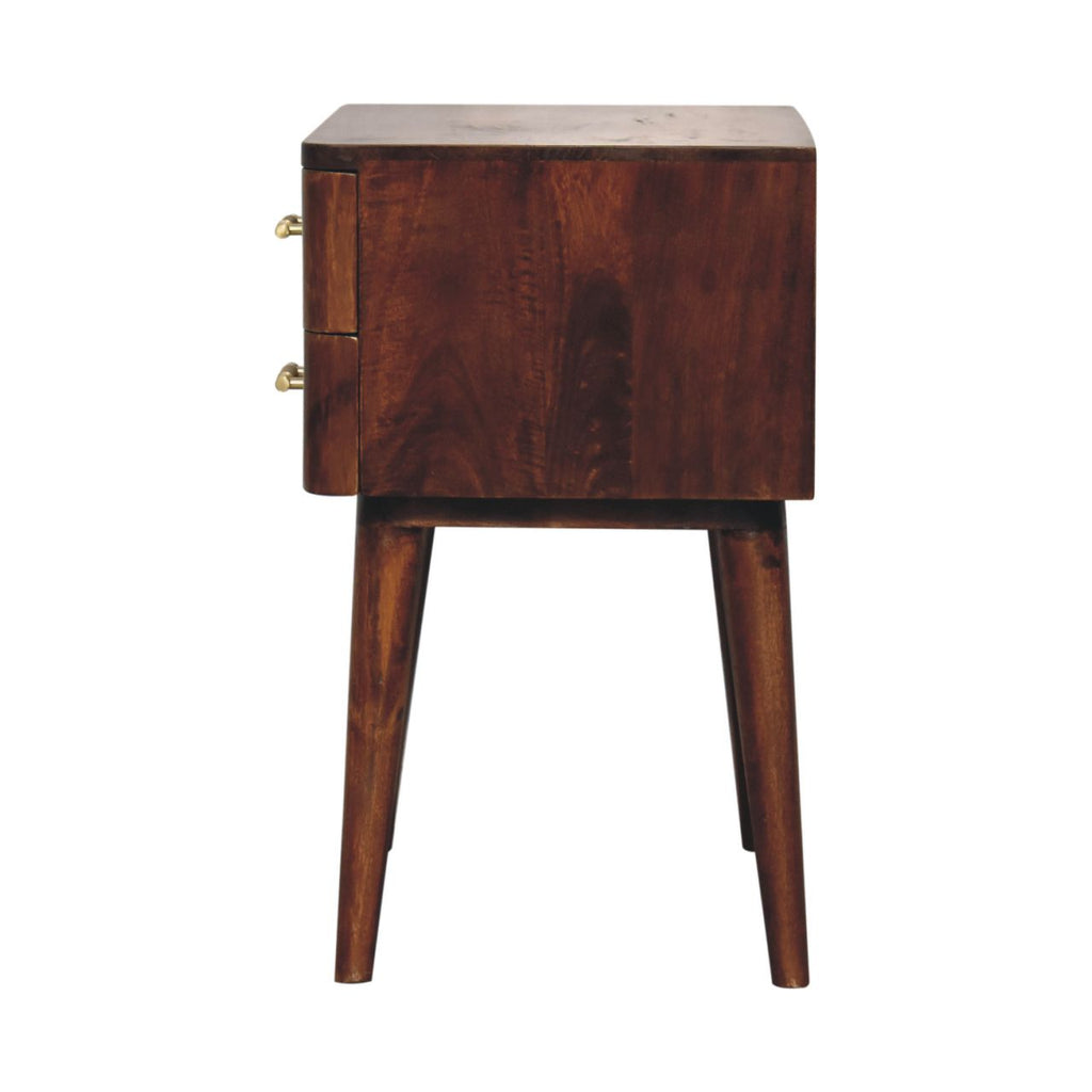 Solid Wood Nightstand with 2 Drawers and Nordic Legs - Chestnut