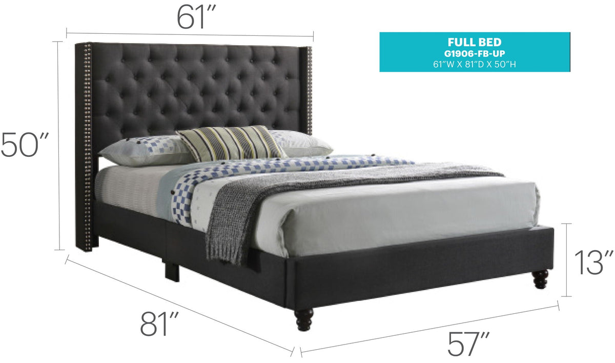 Nailhead Upholstered Bed with Deep Tufting - Dark Gray or Black