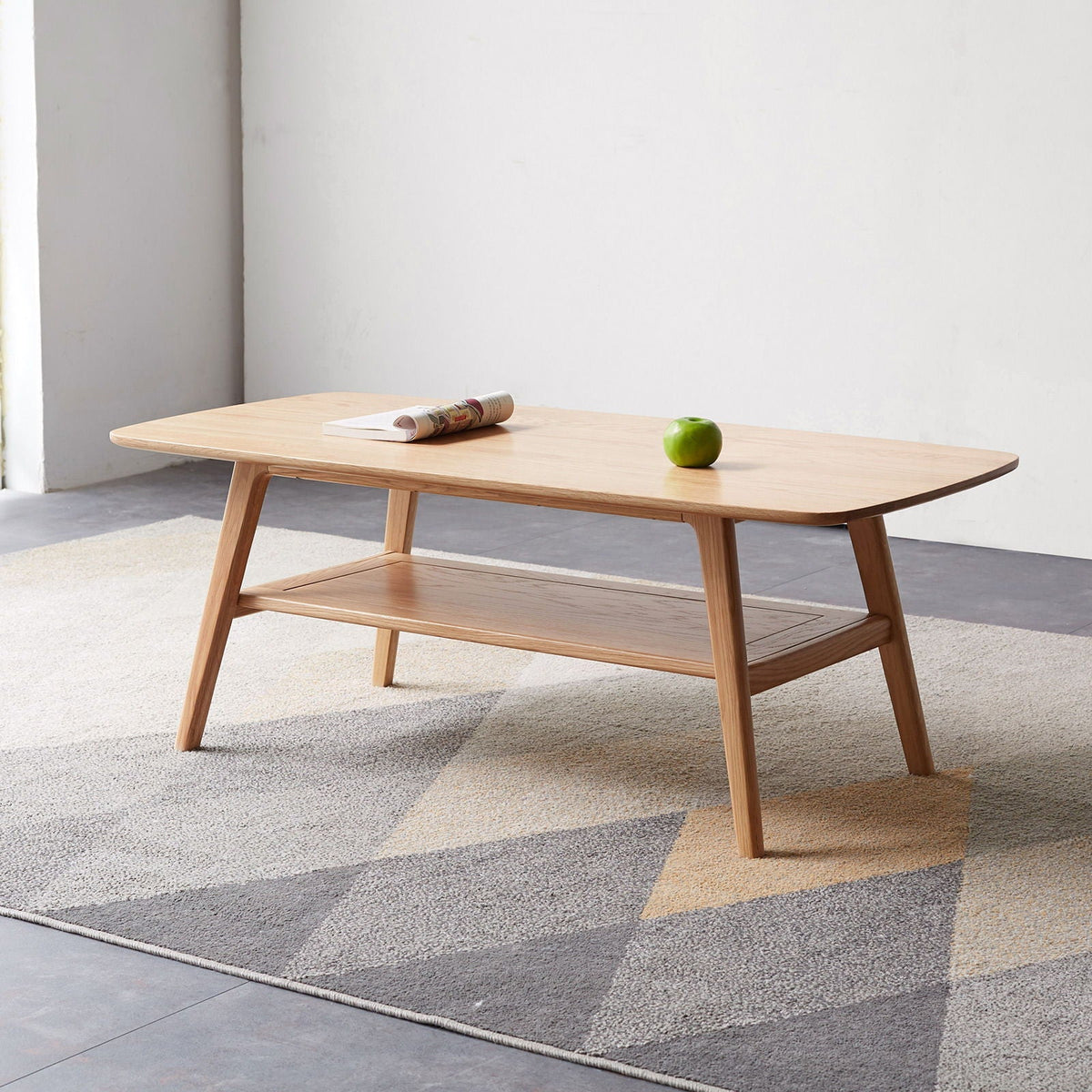 Low Coffee Table with Storage Shelf - Solid Oak - Light or Dark Brown