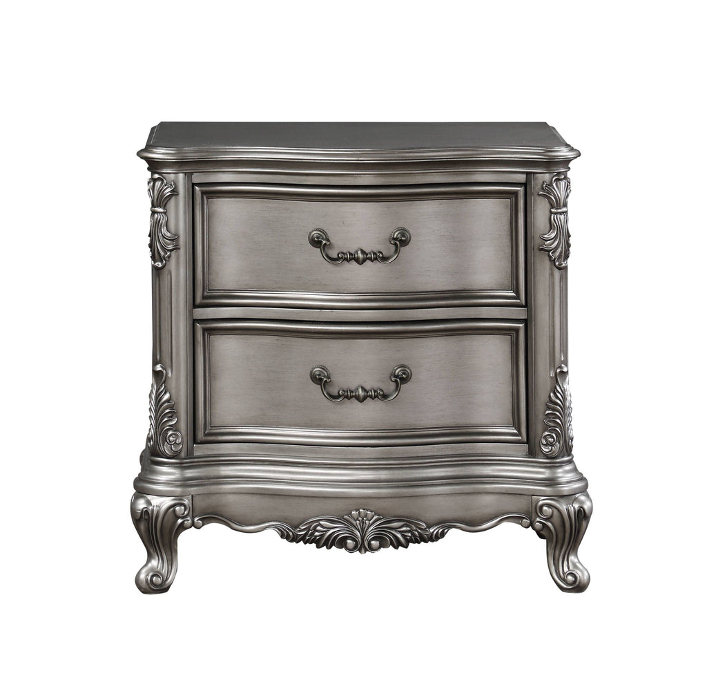 Ariadne Nightstand with Antique Silver Finish - Traditional Wood Accent