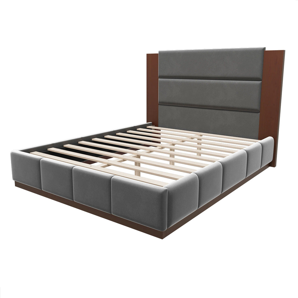 Modern Upholstered Platform Bed with Extended Headboard - Queen or King
