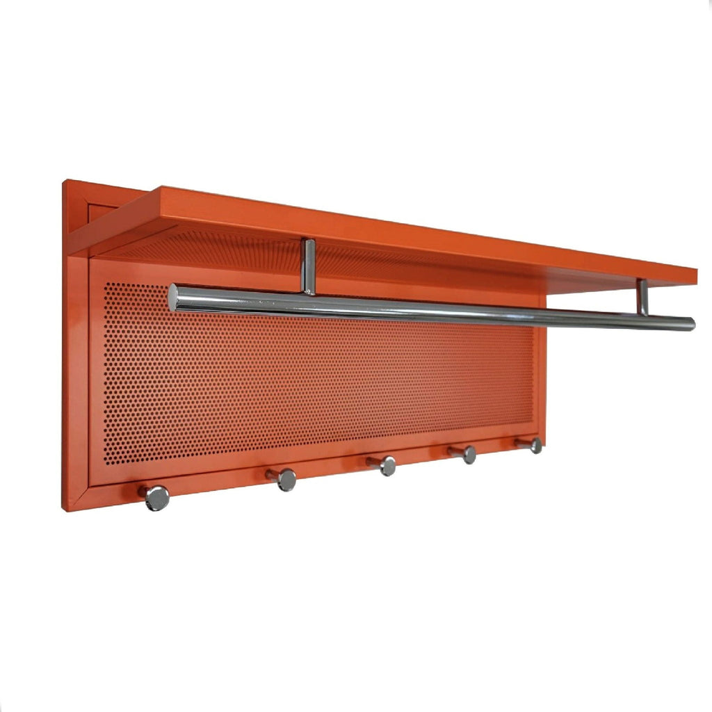 Powder Coated Metal Wall Mounted Coat Rack with Shelf - Multiple Colors