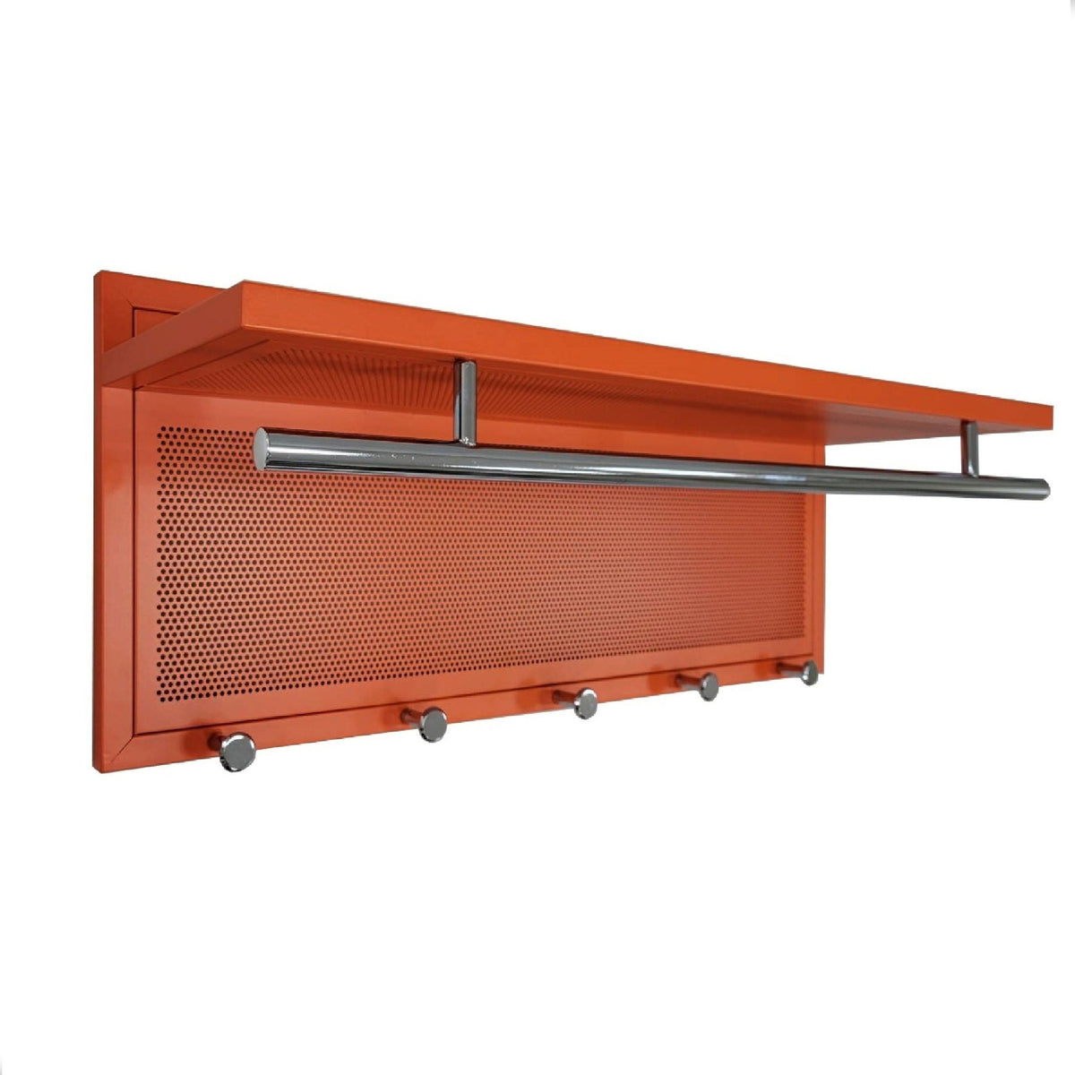 Powder Coated Metal Wall Mounted Coat Rack with Shelf - Multiple Colors