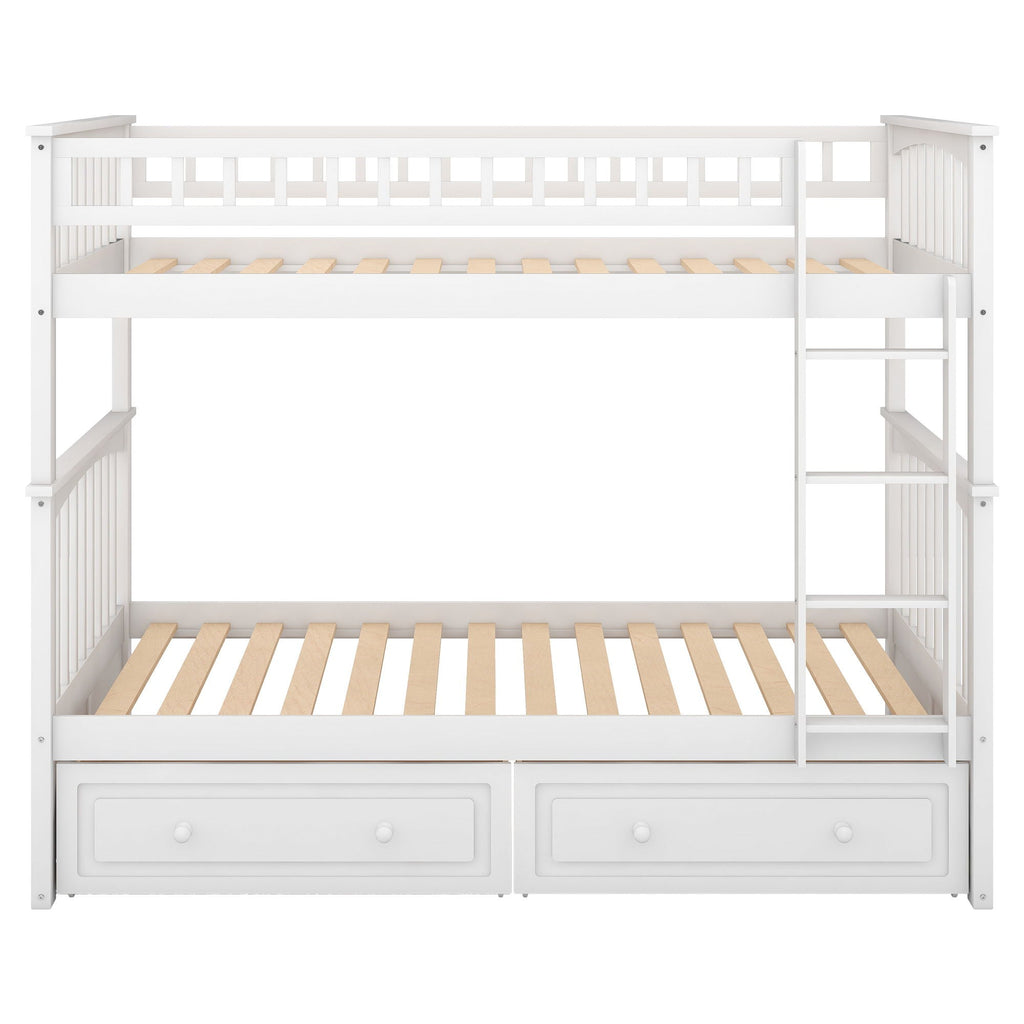 Twin Over Twin Bunk Bed with Drawers - Convertible, Solid Pine Wood - White or Dark Gray