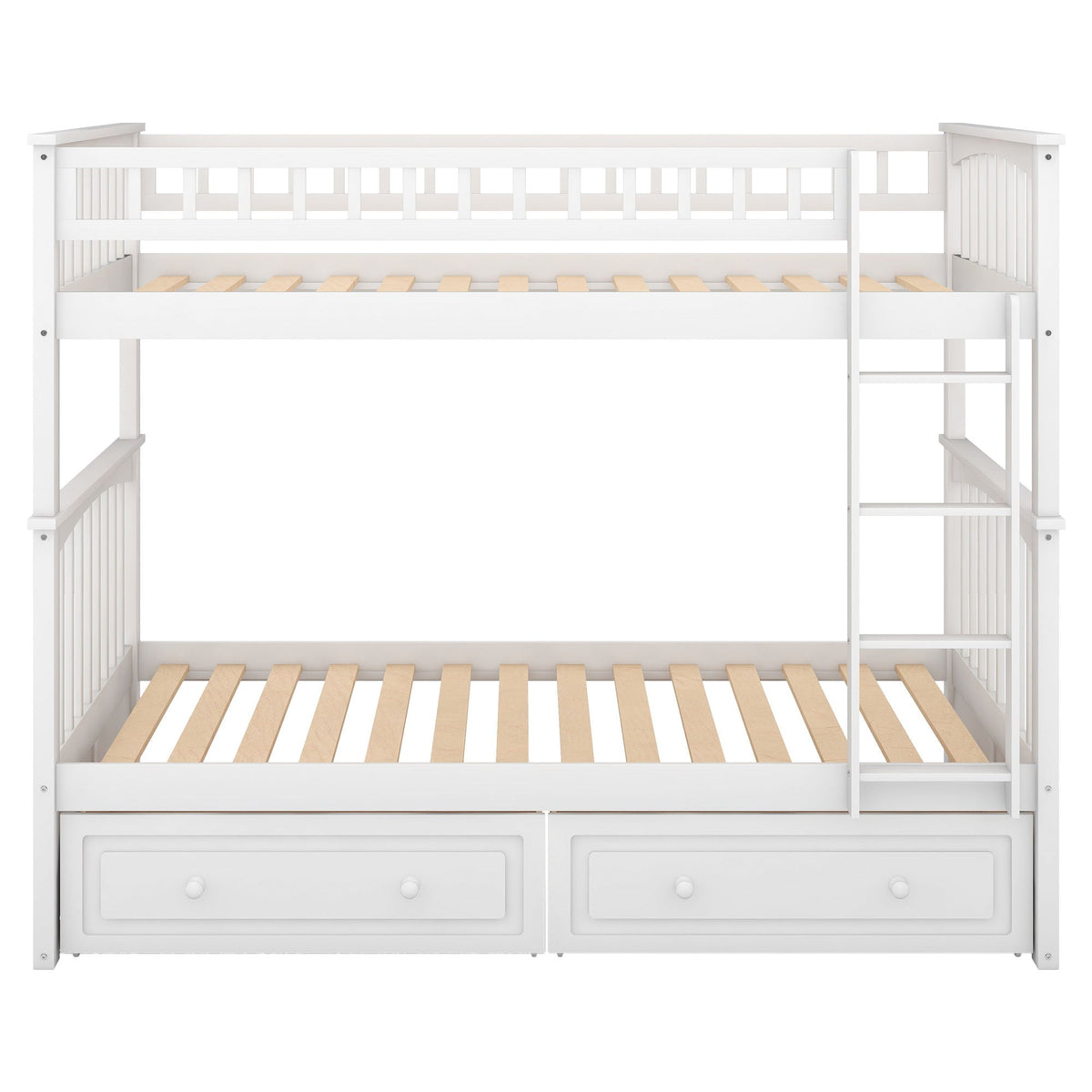 Twin Over Twin Bunk Bed with Drawers - Convertible, Solid Pine Wood - White or Dark Gray