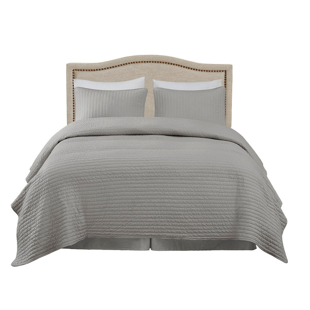 Light Brown Panel Upholstered Headboard with Copper Nailheads – Adjustable Metal Legs