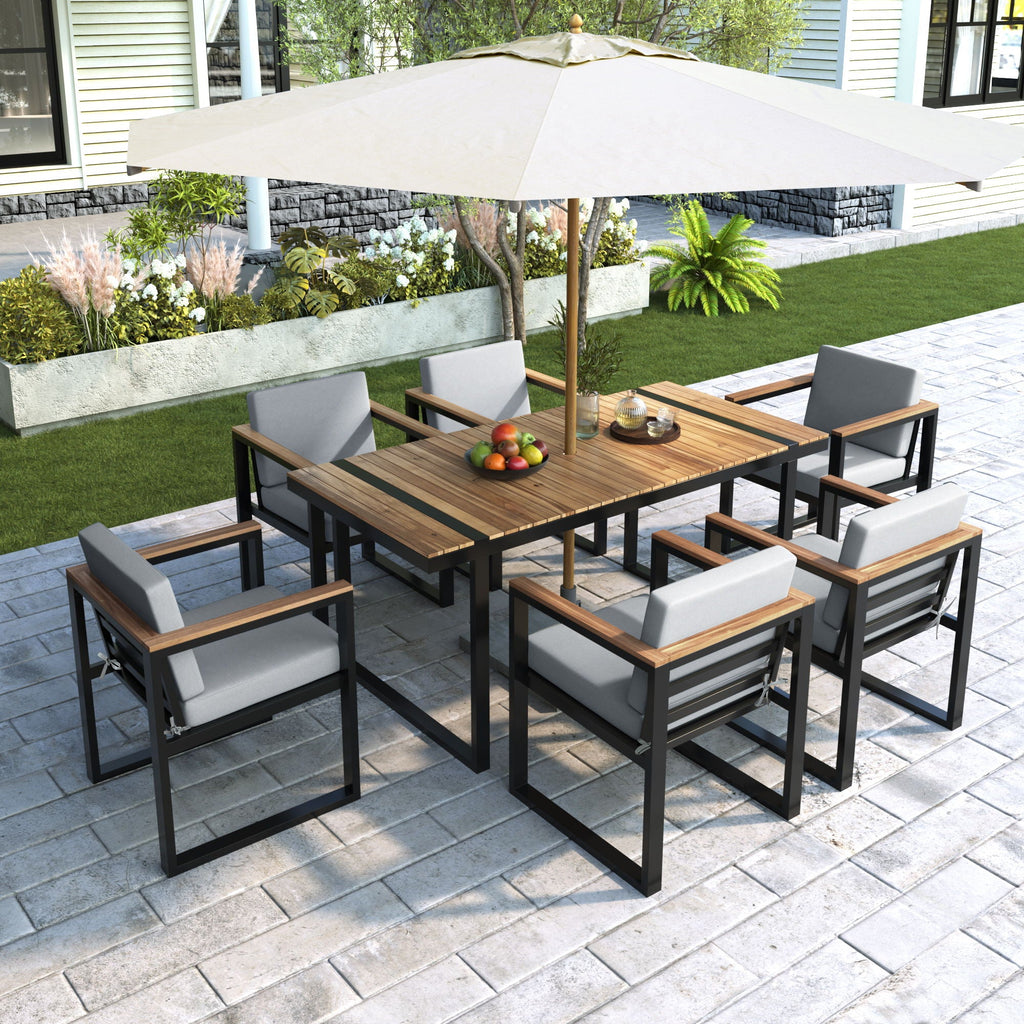 7 Piece Outdoor Dining Set with Removable Cushions - Gray or Beige