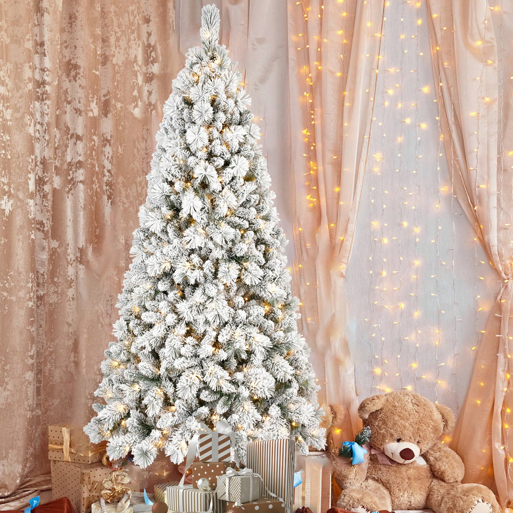 7.5FT Flocked Christmas Tree with 500 Warm White Lights