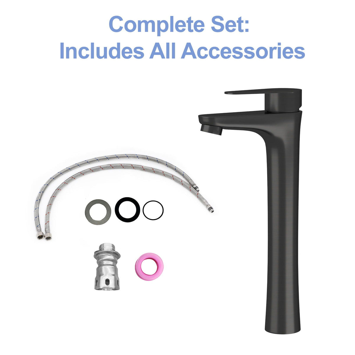 Single Handle Vessel Sink Faucet with Tall Spout - Gray or Black