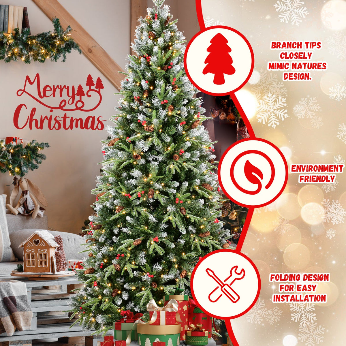 8FT Christmas Tree with 600 Warm Lights - PVC