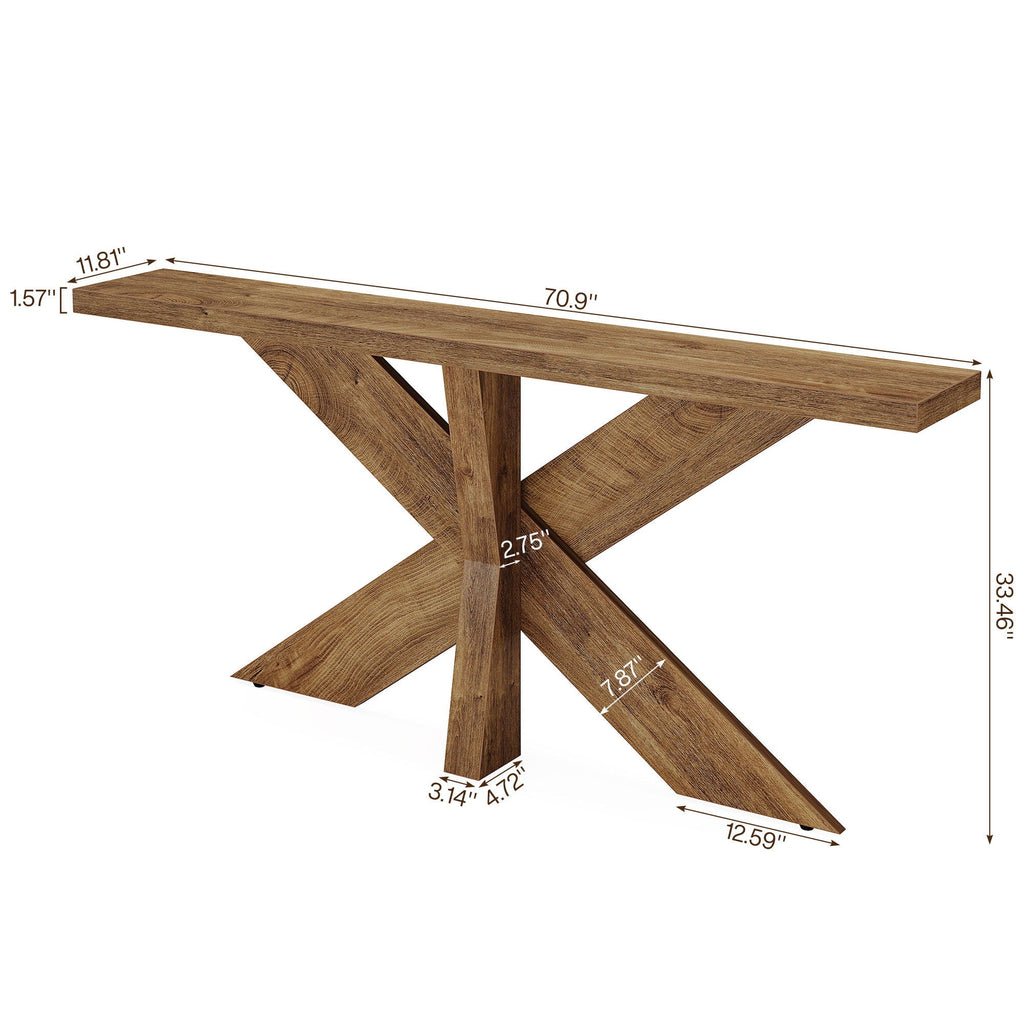 Long Console Table with Geometric Base - Oak