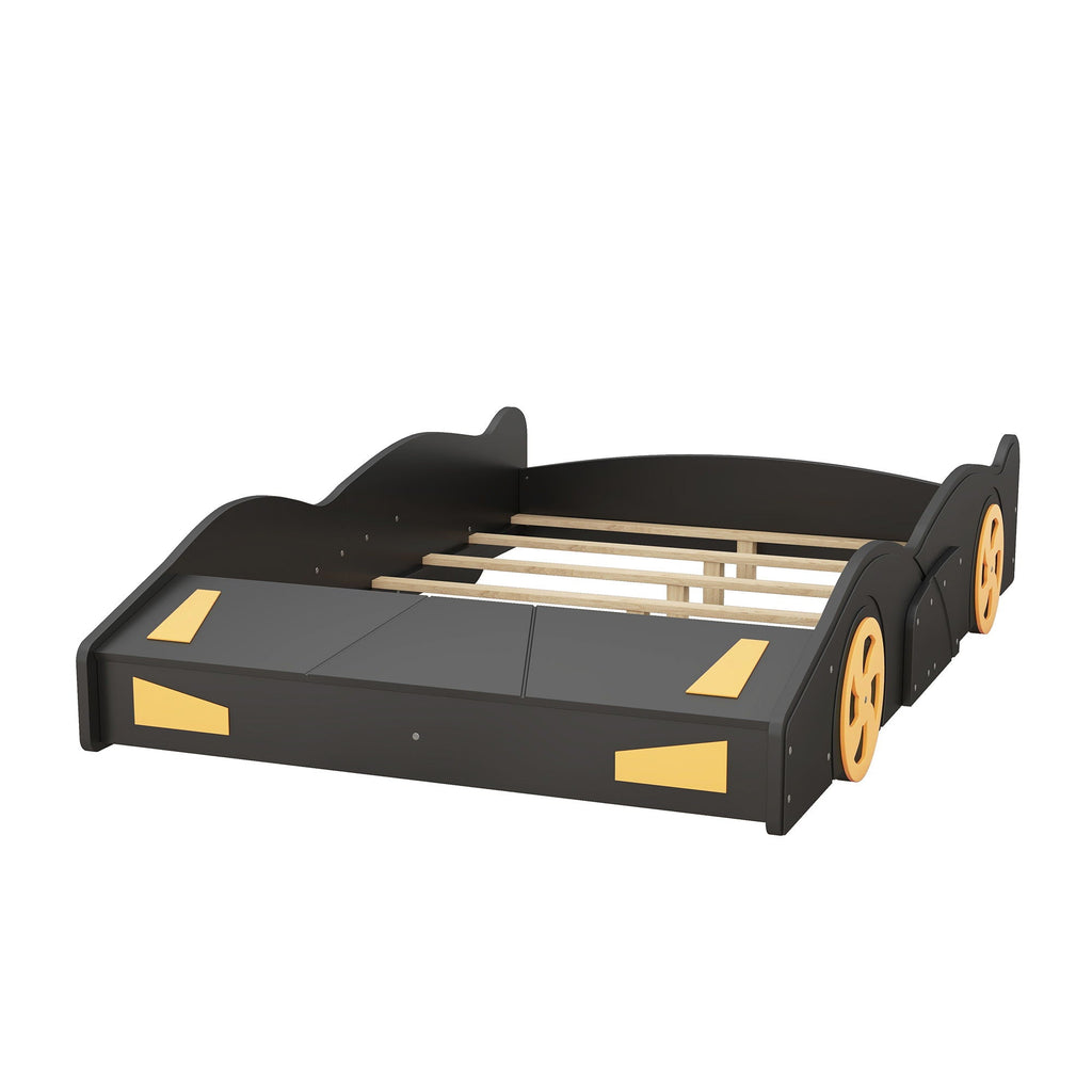 Race Car Platform Bed with Storage and Wheels - Black or Blue