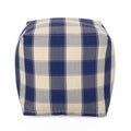 Checkered Square Pouf Ottoman and Floor Cushion with Polystyrene Bead Fill - Ivory / Navy