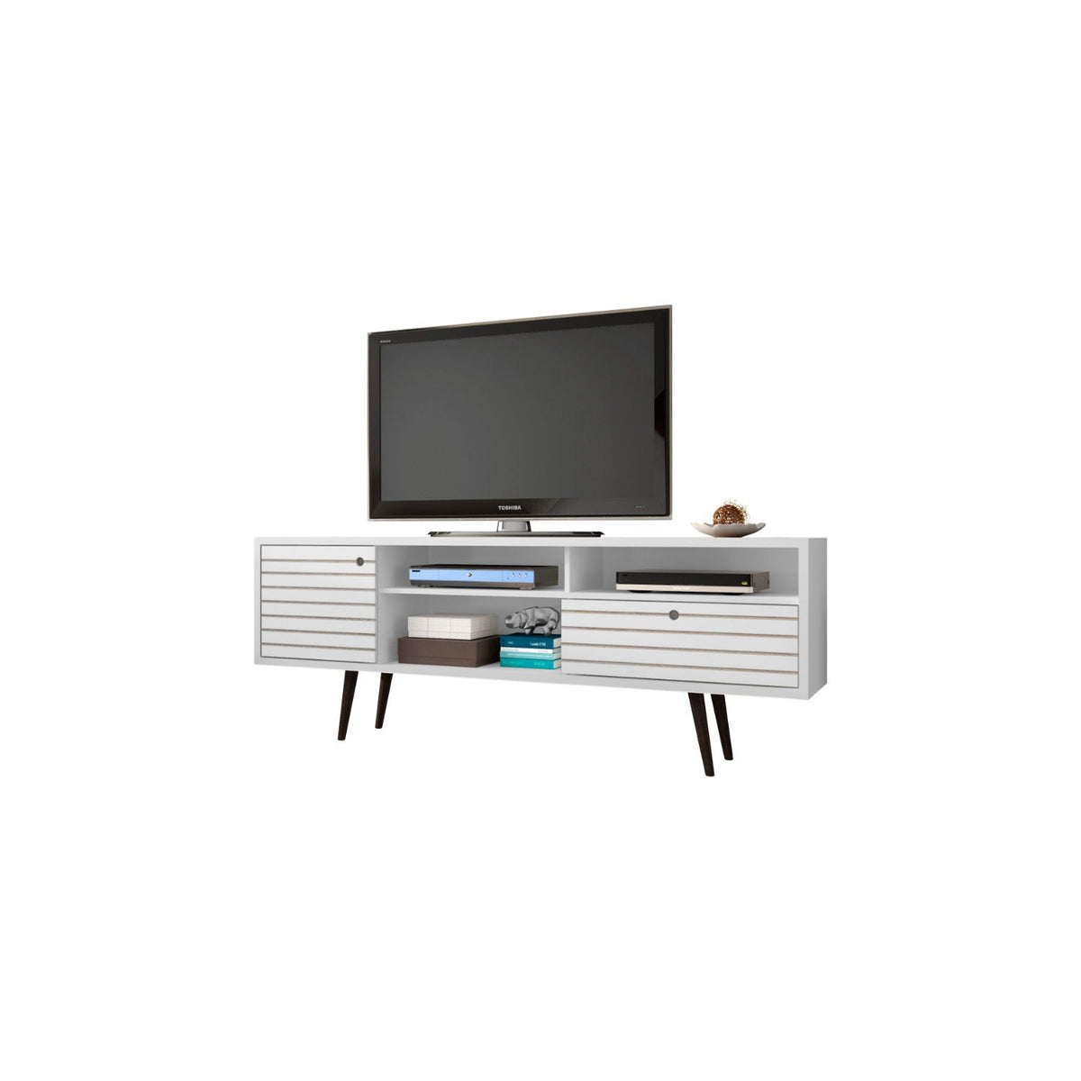 TV Stand with Wire Management and Storage - Light Brown or White