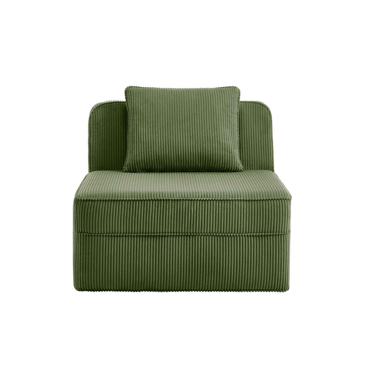 Armless Sofa with Pillow with Plush Green Corduroy - Green