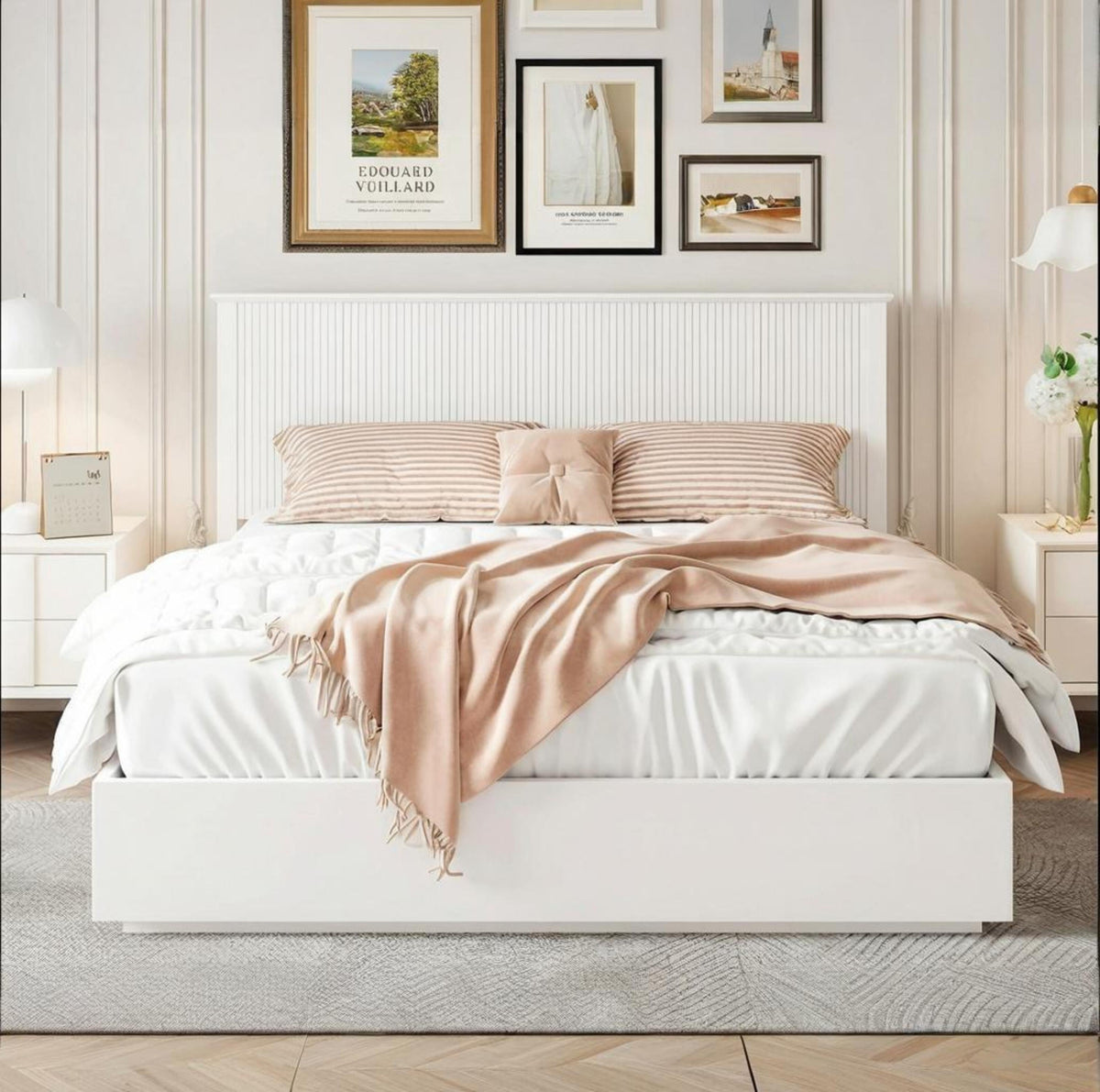 King Size Bed Frame with Vertical Slat Headboard - Black or White