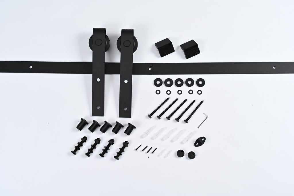12FT Wood Double Sliding Barn Door Hardware with Smooth Steel Track - Black