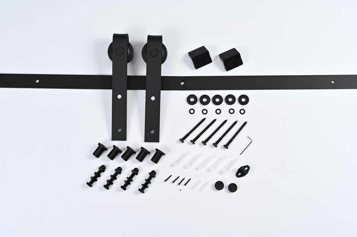 12FT Wood Double Sliding Barn Door Hardware with Smooth Steel Track - Black