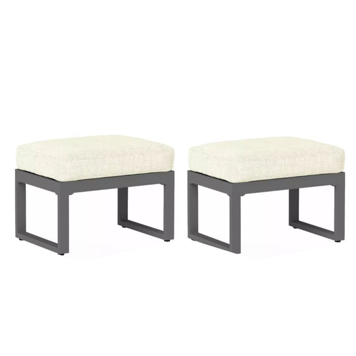 All-Weather Patio Ottomans with Thick Cushions - Beige or Dark Gray