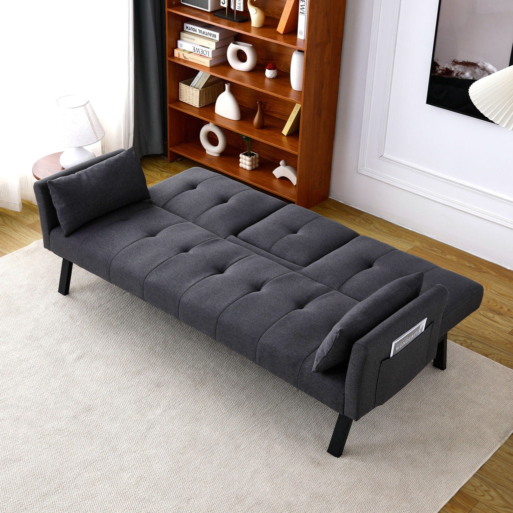 Foldable Sofa Bed with Cup Holder and Solid Wood Frame - Multiple Colors