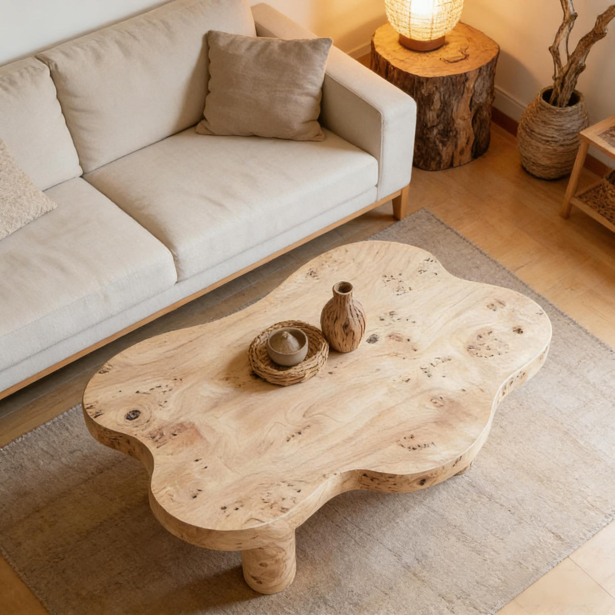 Cloud Shaped Coffee Table with 4 Round Legs - White, Black, or Light Brown