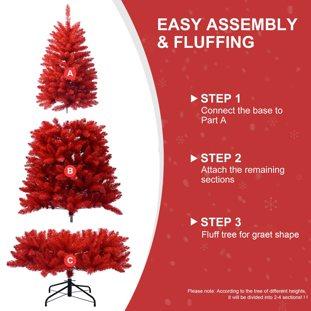 7FT Artificial Christmas Tree with Quick Assembly - Red