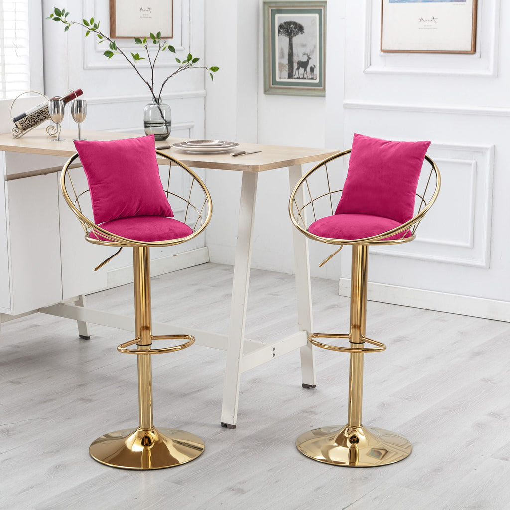 Adjustable Velvet Bar Stool Set with 360° Rotation - Multiple Colors