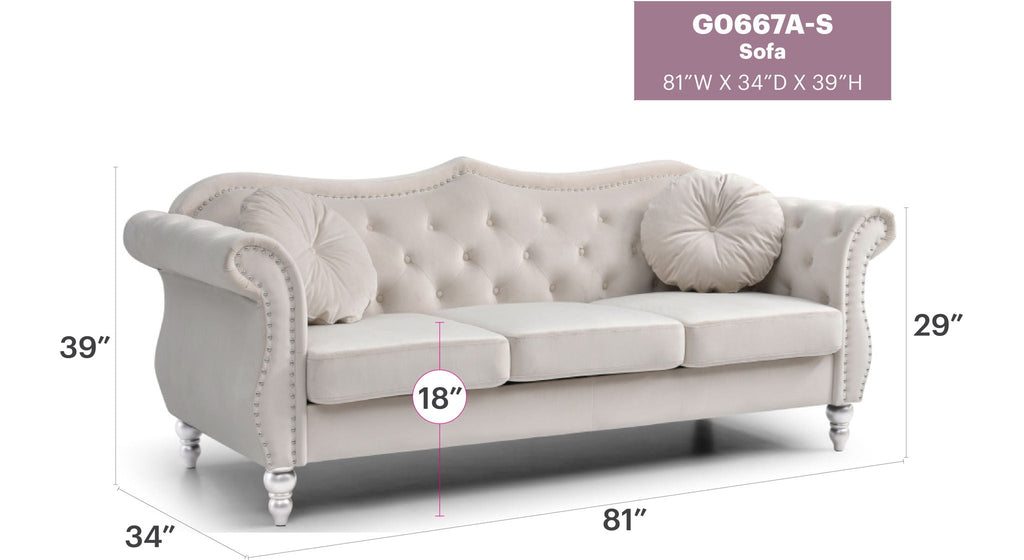 Hollywood Sofa with Tufted Back and Nailhead Trim - Multiple Colors