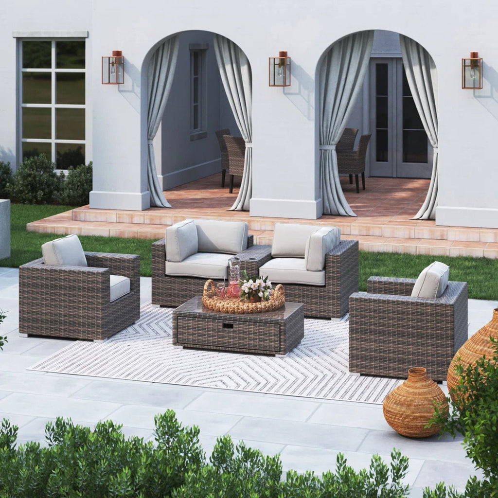 Wicker Outdoor Seating Group Set with Cushions and Table - Multiple Colors