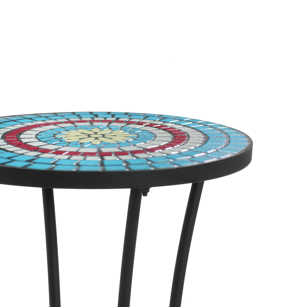 Patio Side Table with Shelf, Ceramic Top - Blue and Black