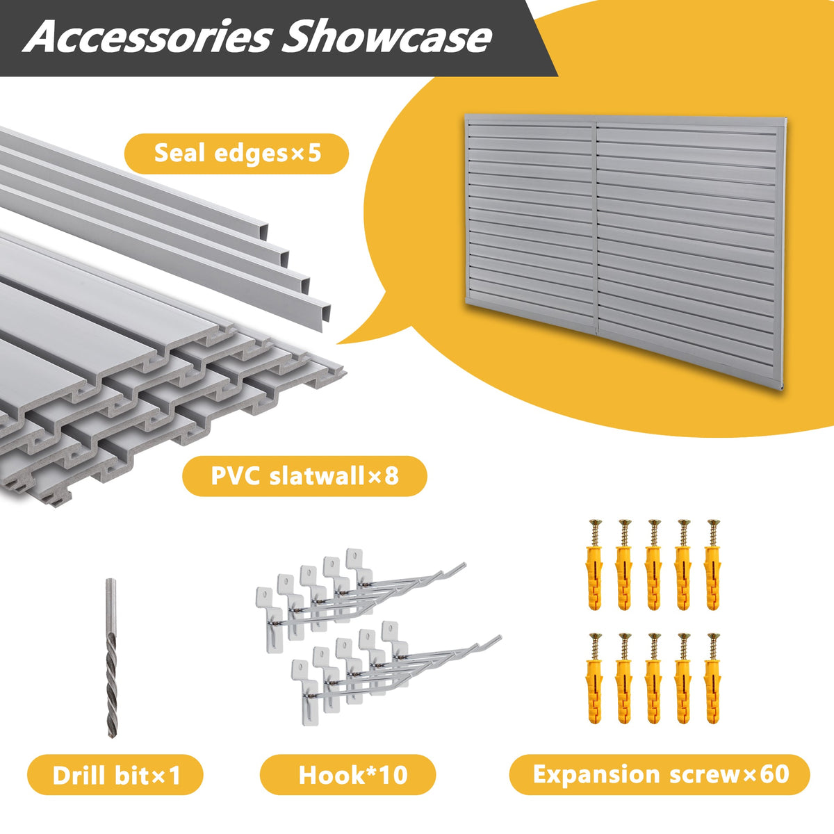 Heavy Duty PVC Slatwall Garage Organizer with 75 lb Capacity - Grey