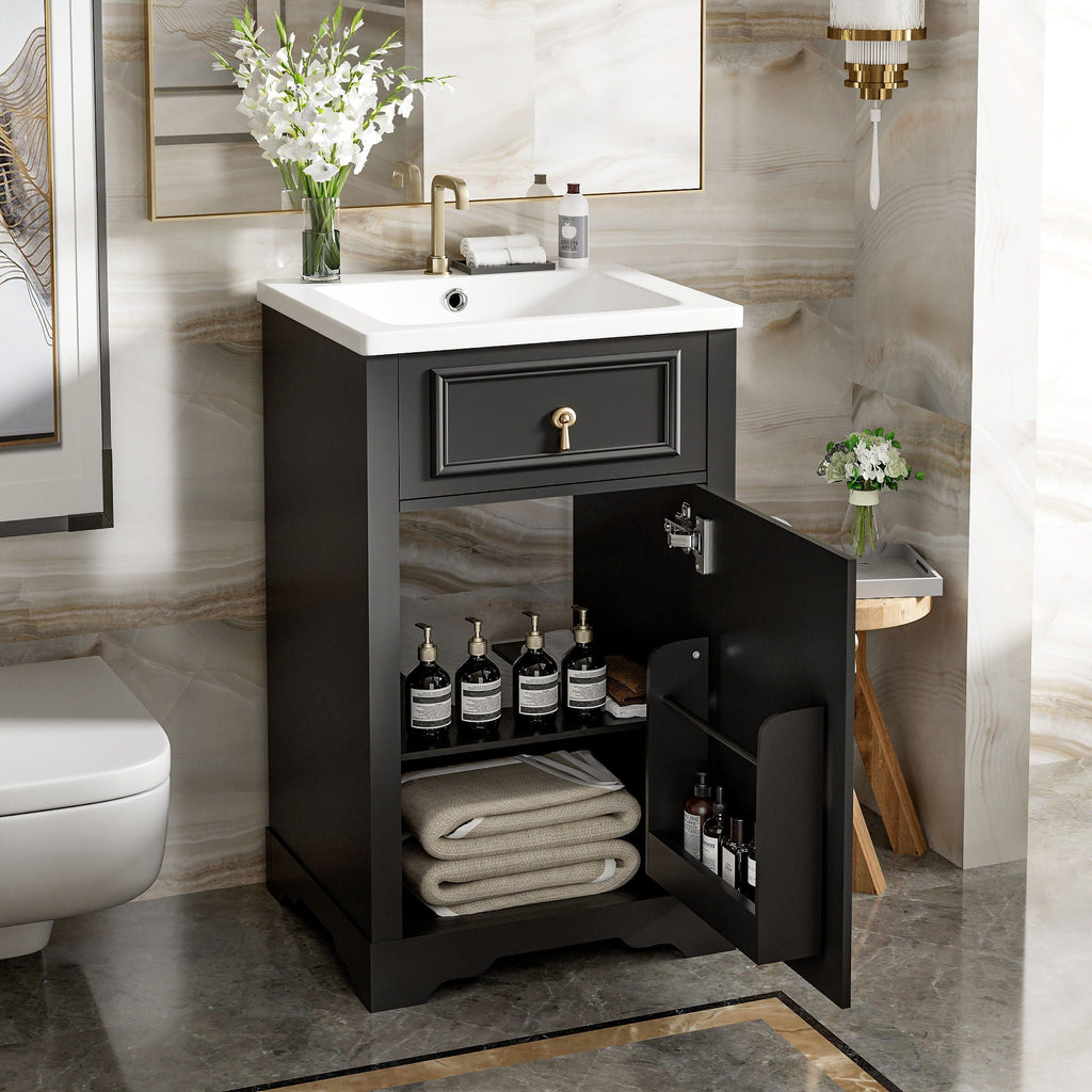 Elegant Bathroom Vanity with Ceramic Sink and Soft-Close Door - Multiple Colors