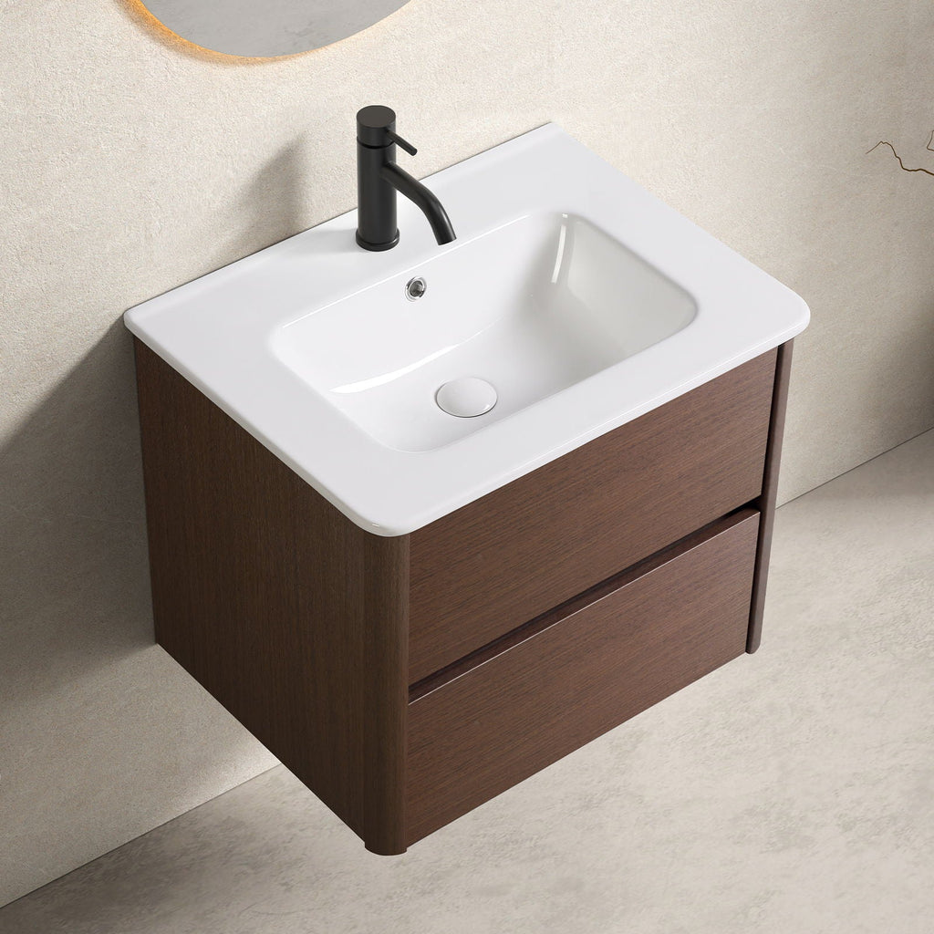 Wall Mounted Bathroom Vanity with Soft Close Drawer - Black Brown