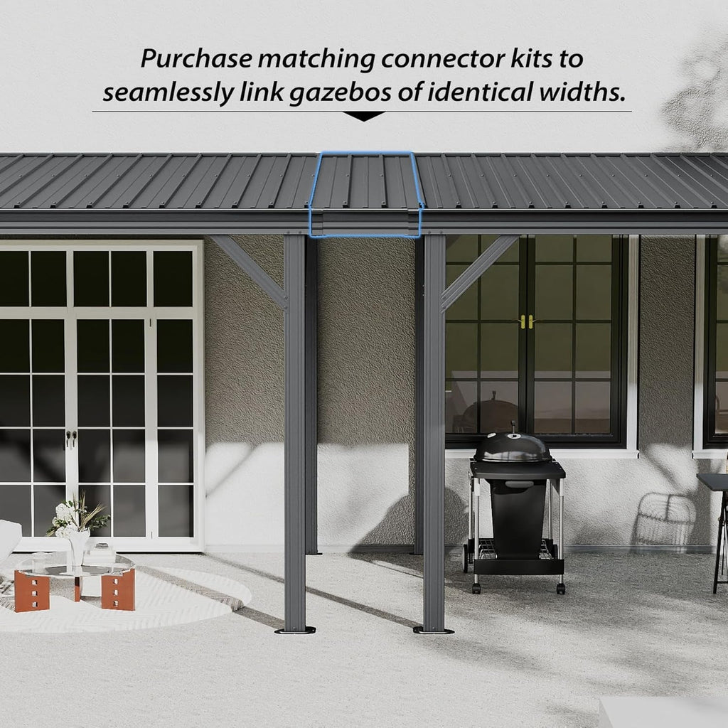 12'x16' Hardtop Lean-To Gazebo with Gutters - Grey or Brown