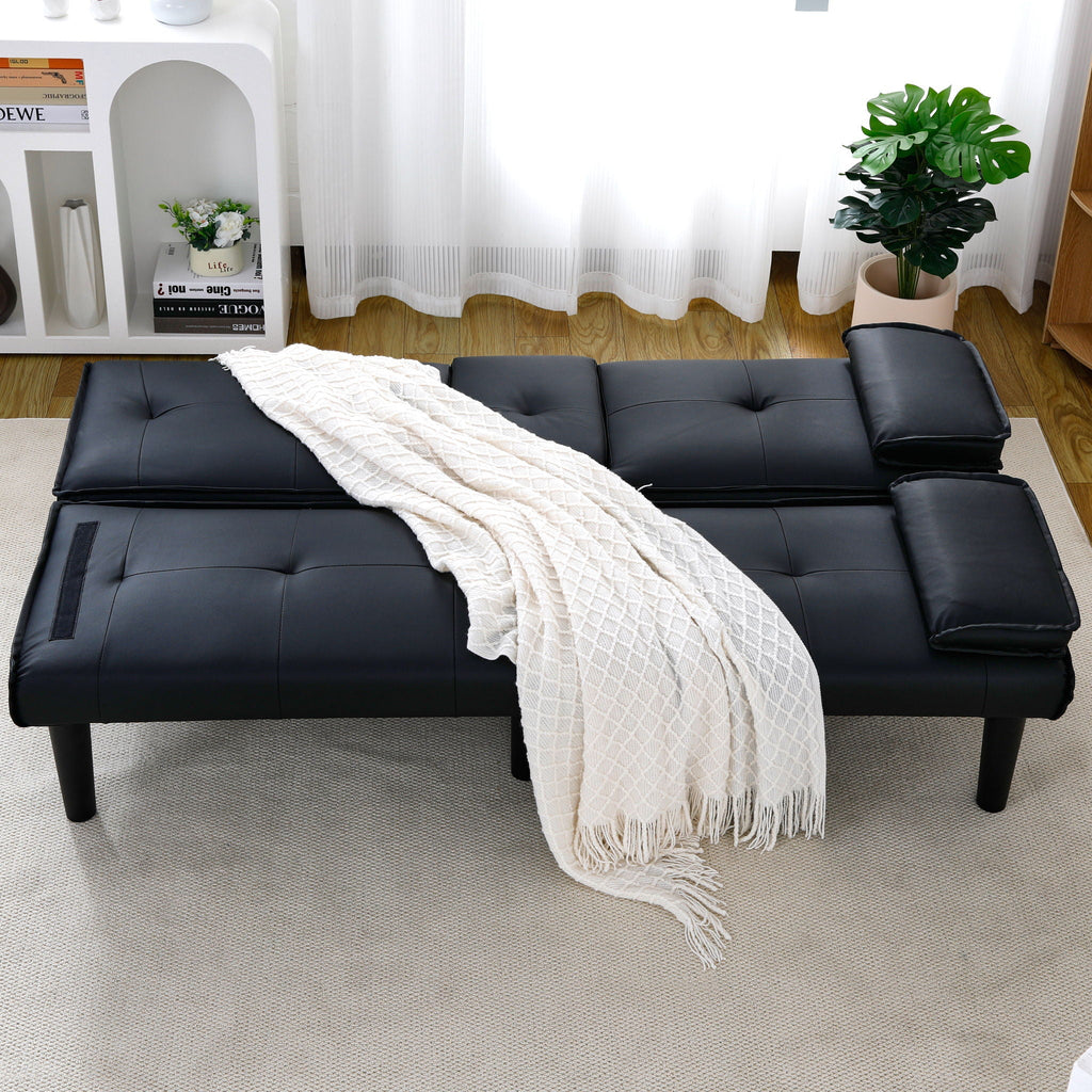 Foldable Sofa Bed with Cup Holder and Solid Wood Frame - Multiple Colors