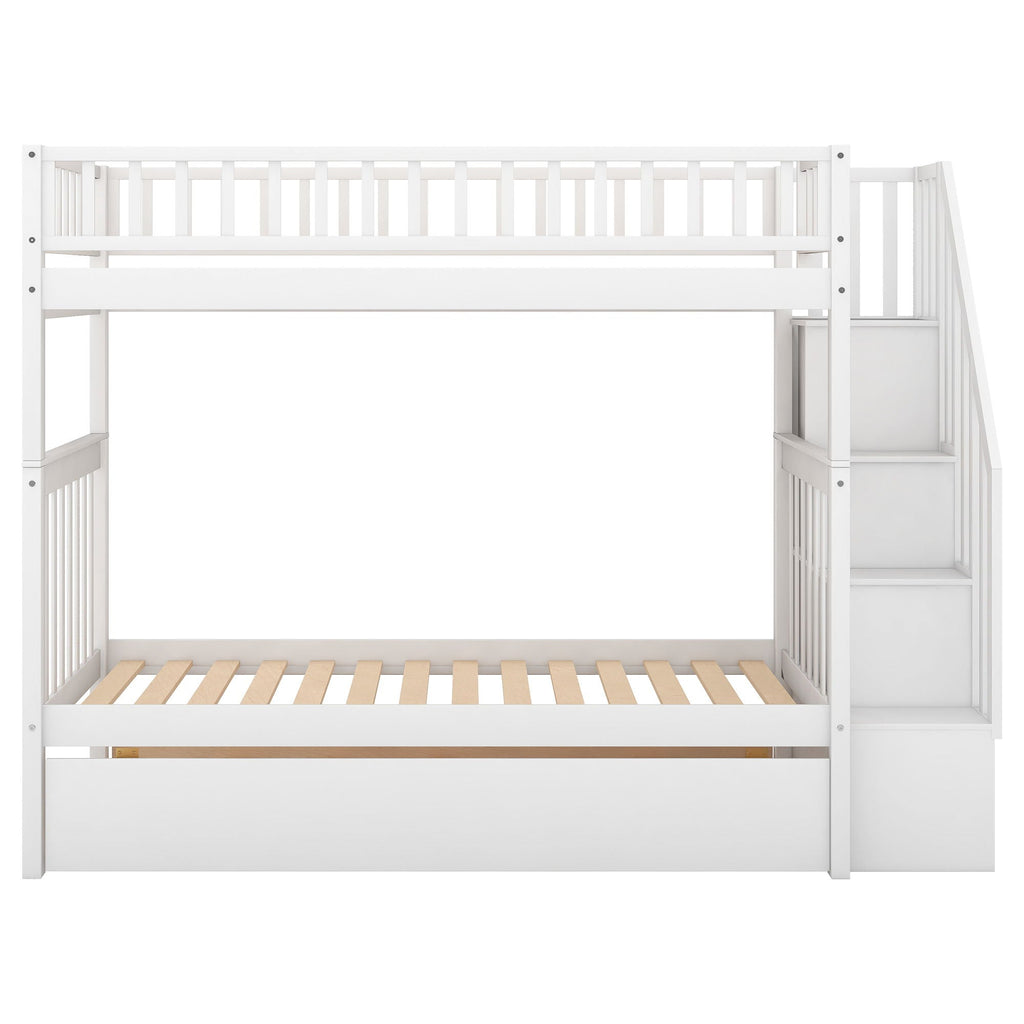 Bunk Bed with Staircase and Storage Options - Dark Gray or White
