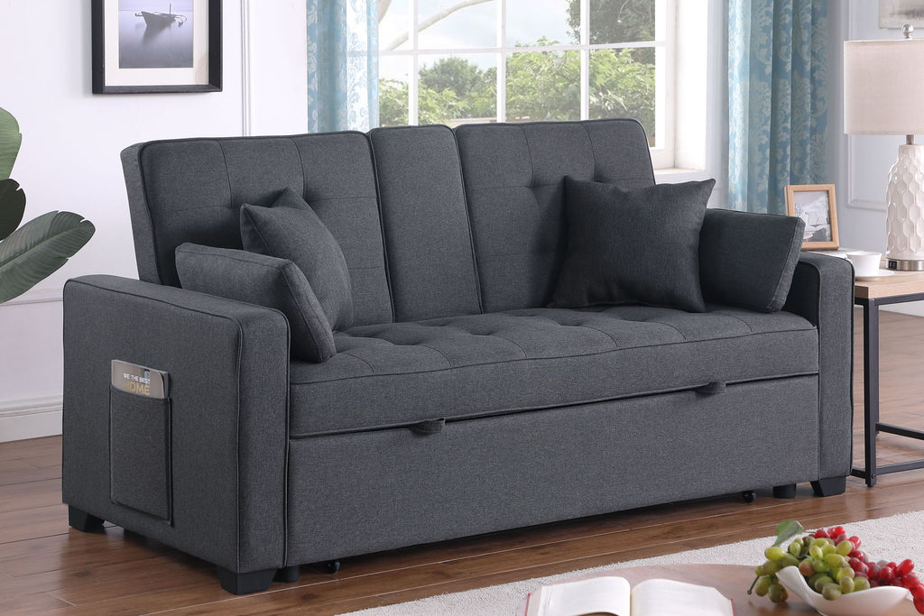 Convertible Sleeper Loveseat with Cup Holder & Charging Ports - Dark Gray