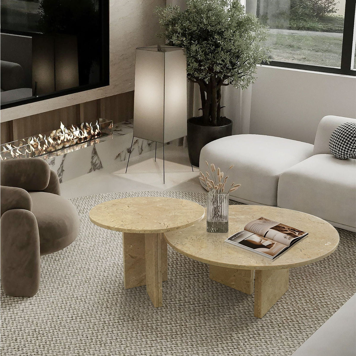 Elegant Coffee Duo Table Set with Natural Marble Tops - Multiple Colors