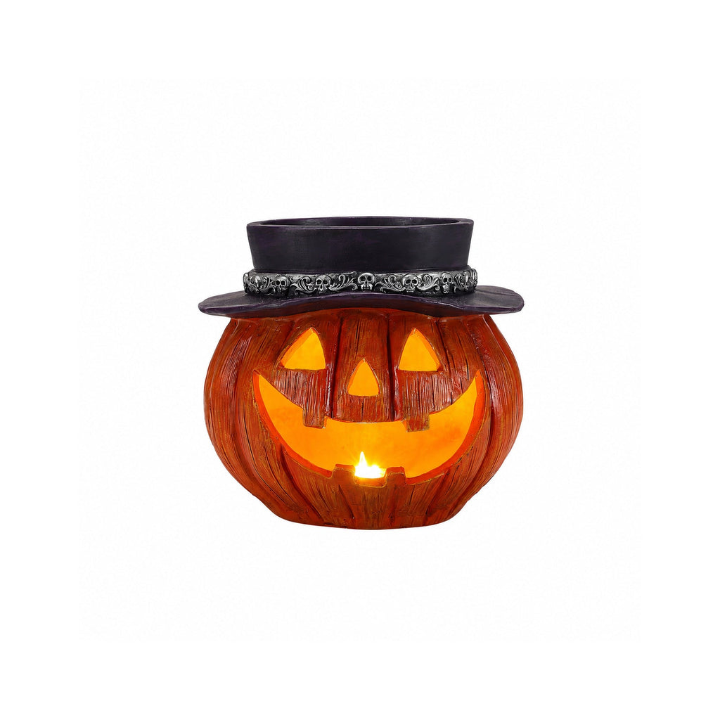 Halloween Pumpkin Candy Bowl with Witch Hat - Resin Halloween Decor