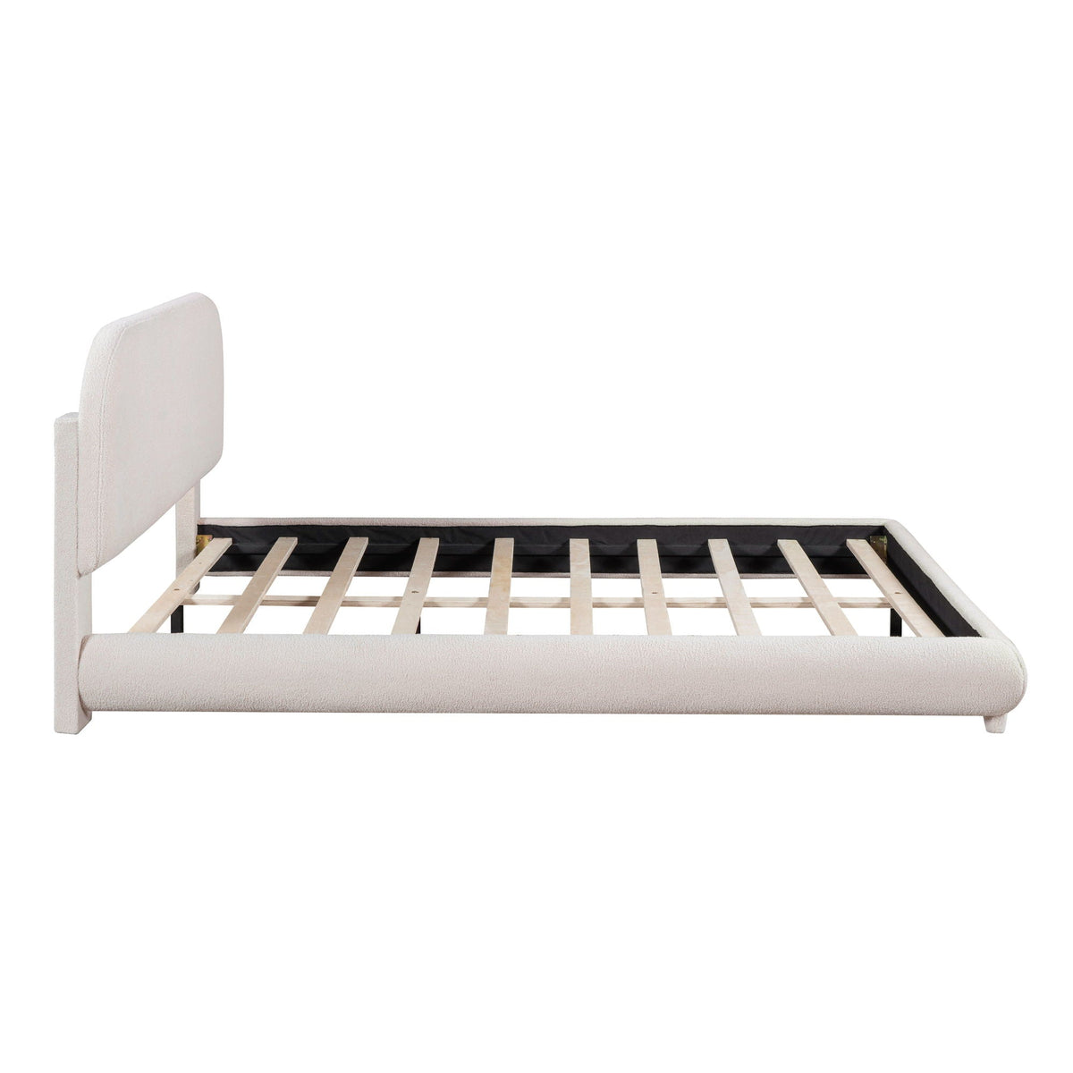 Upholstered Platform Bed with Curve-Shaped Frame - Teddy Fleece - Beige or Dark Gray
