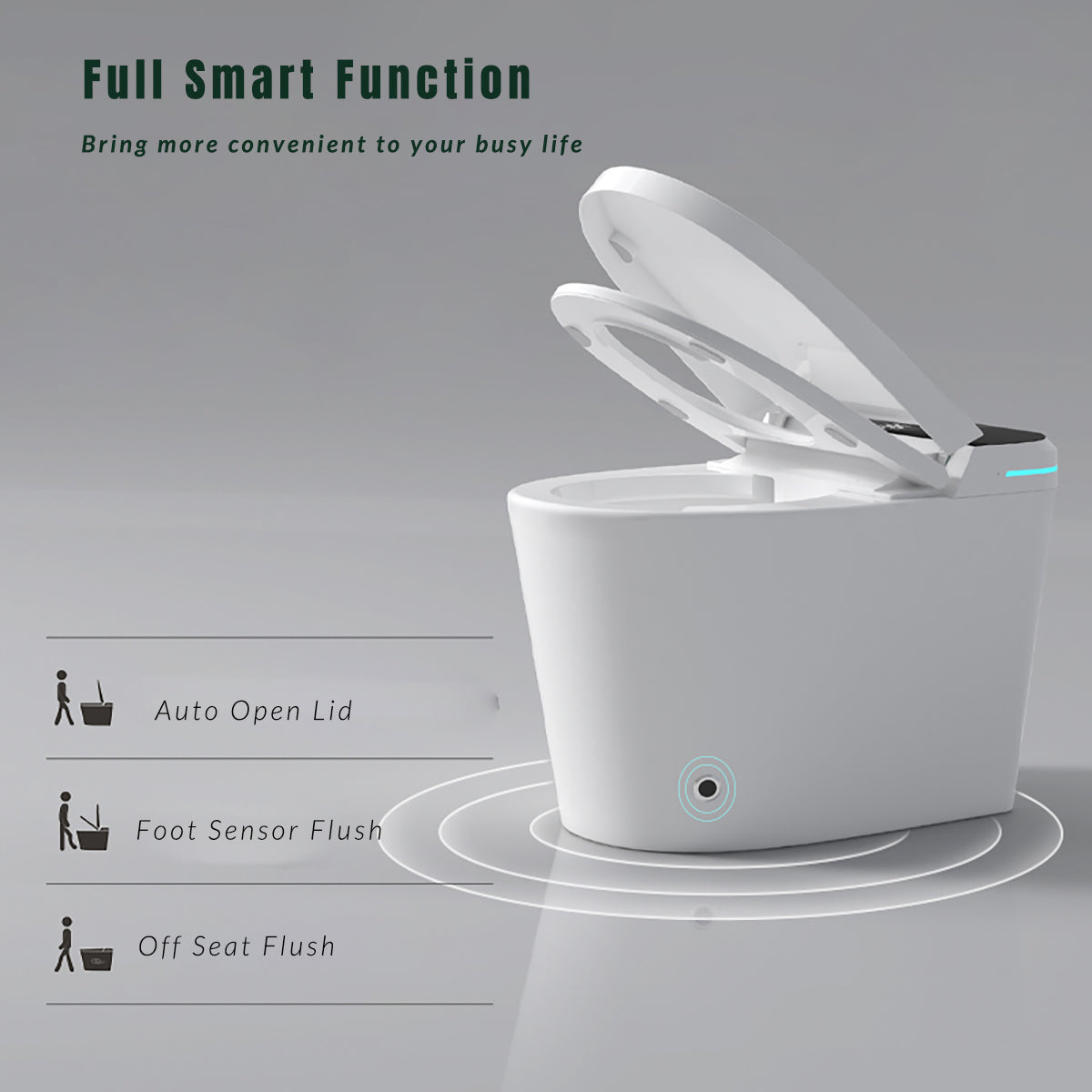 Modern Smart Toilet with Bidet Seat and Auto Functions - White