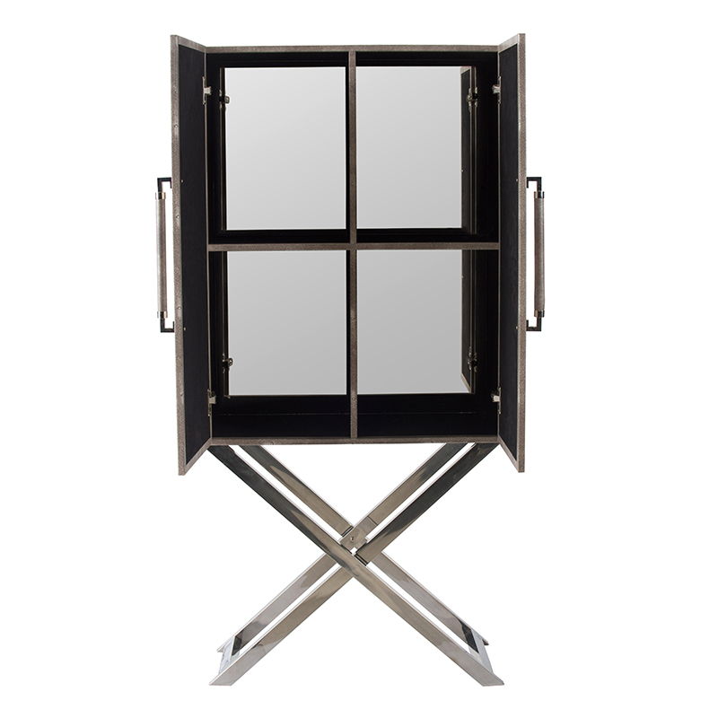 Silver Faux Leather Accent Cabinet with Mixed-Material Construction - Silver
