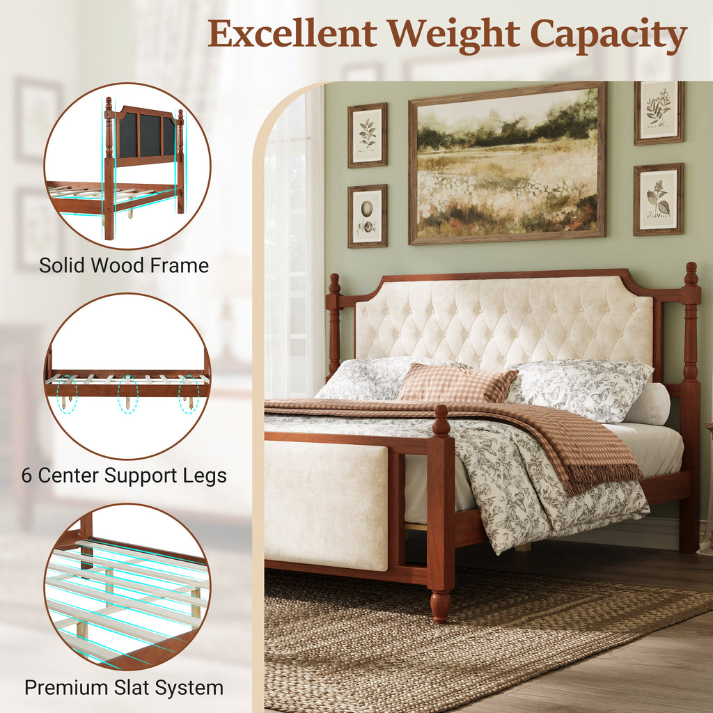 King Size Upholstered Platform Bed with Button Tufted Headboard - Velvet